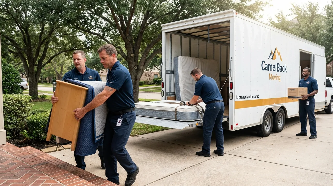 Crew loading residential truck for cross-state move from Cottonwood Falls, KS