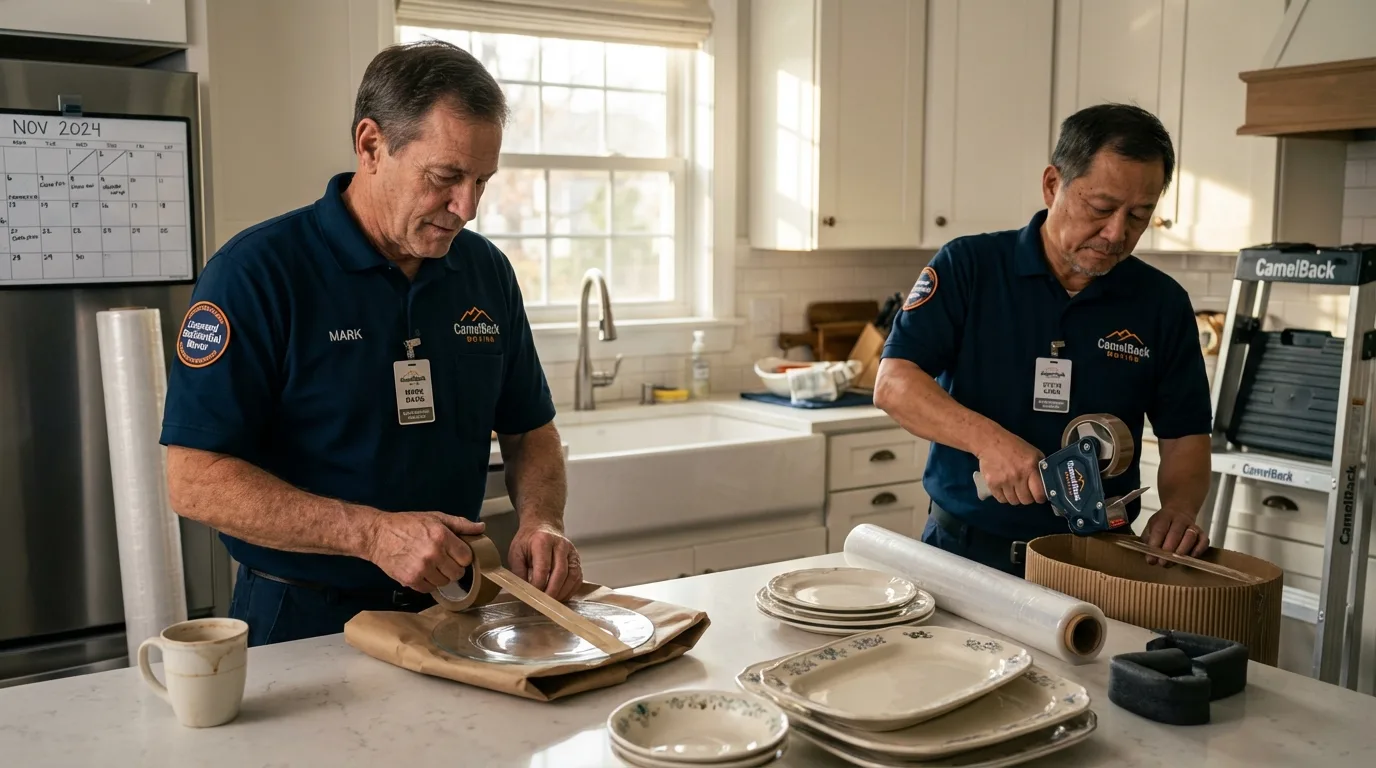 Professional crew packing kitchen dishware in Cottonwood Falls, KS
