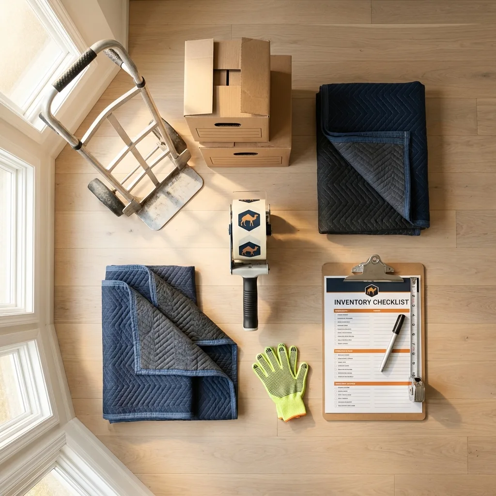 Professional moving supplies and packing materials layout for Cottonwood Falls residential relocations